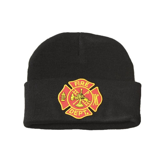 3D Embroidery Law Enforcement Fire Department Cuff Beanie, Black