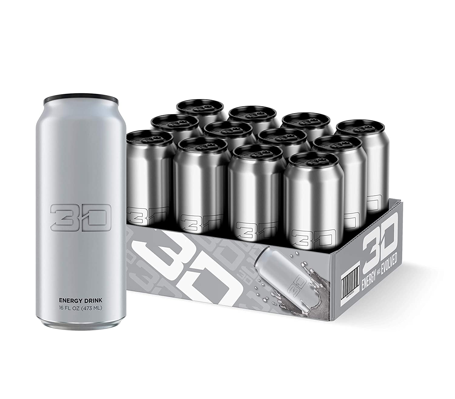 3D Energy Drink | Caffeine, Zero Sugar, 16 Fluid Ounce | 12 Pack (Chrome)