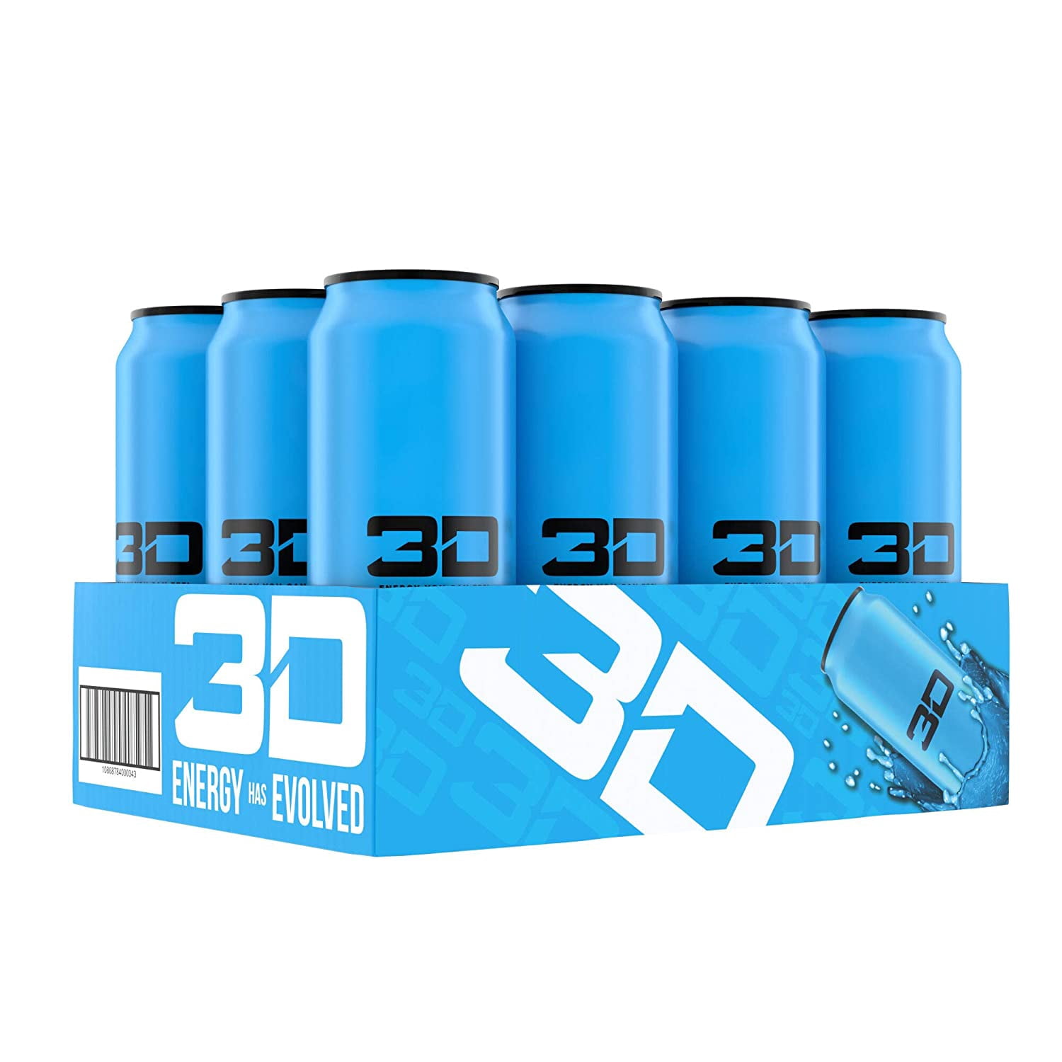 3D Energy Drink Caffeine, Zero Sugar, Taurine, Panax Ginseng, Inositol, Guarana Seed, L-Carnitine Tartrate, 16 Fluid Ounce 12 Pack Blue