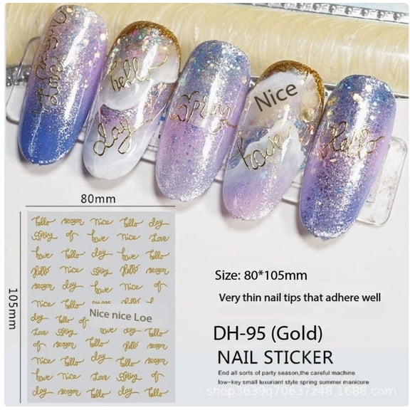 3D English Letter Nail Art Stickers - Elegant Black, White, Gold & Silver Decals for Stunning Manicures