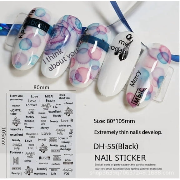3D English Letter Nail Art Stickers - Elegant Black, White, Gold & Silver Decals for Stunning Manicures