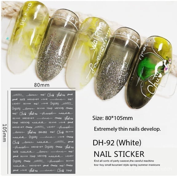 3D English Letter Nail Stickers - Personalized Black, White, Gold & Silver Decals for Manicure