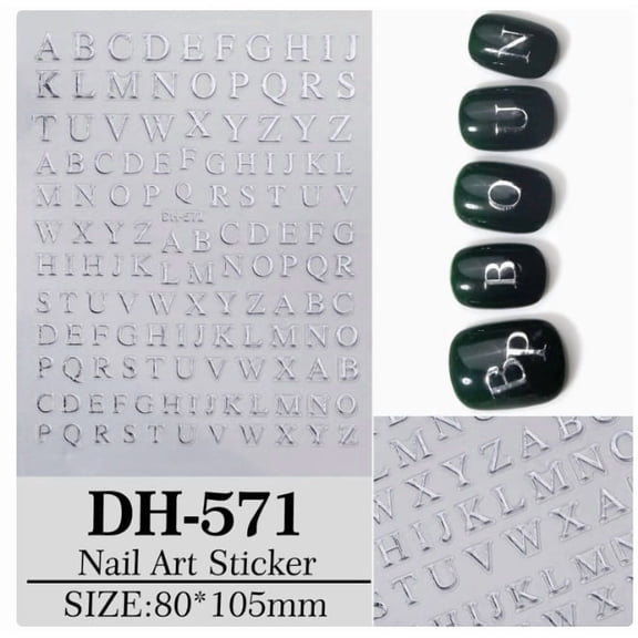 3D English Letters Nail Art Stickers - 26 Uppercase Adhesive Wraps for DIY Nail Designs, Compatible with Natural & Artificial Nails