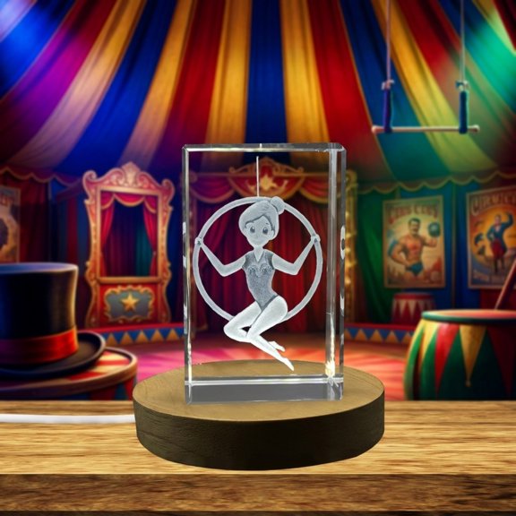 Recognition Elegant 3D Engraved Circus Trapeze Crystal Trophy Award with LED Base