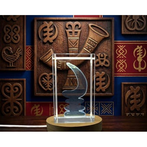 3D Engraved Crystal Akoben African Symbol with LED Base