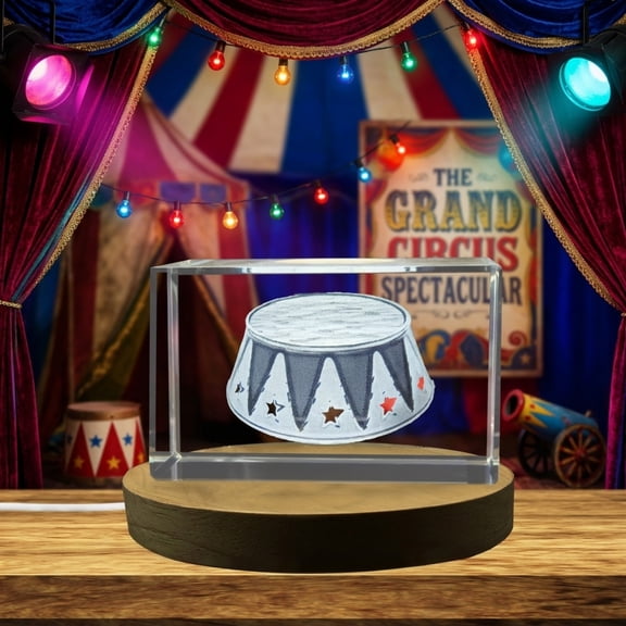 3D Engraved Crystal Circus Stand Trophy Award Recognition with LED Base - Unique Party Centerpiece