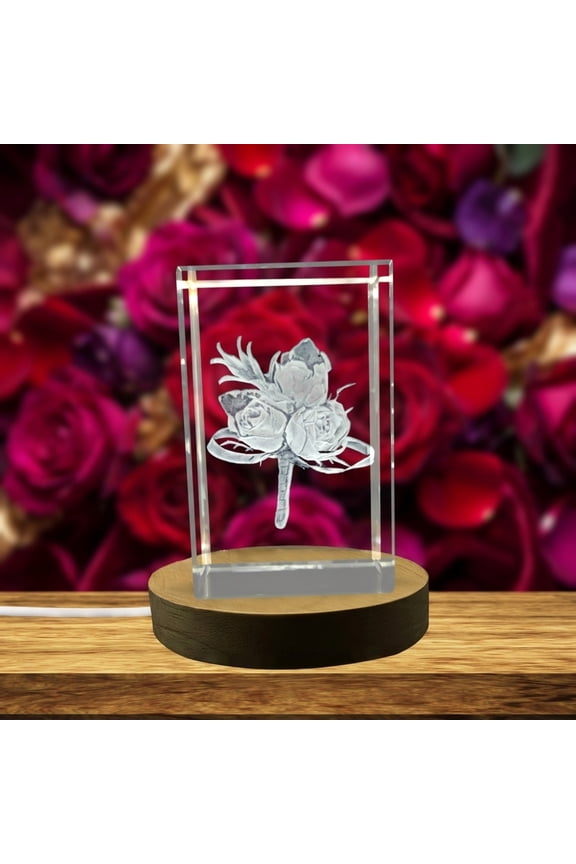 3D Engraved Crystal Men's Boutonniere with LED Base Light