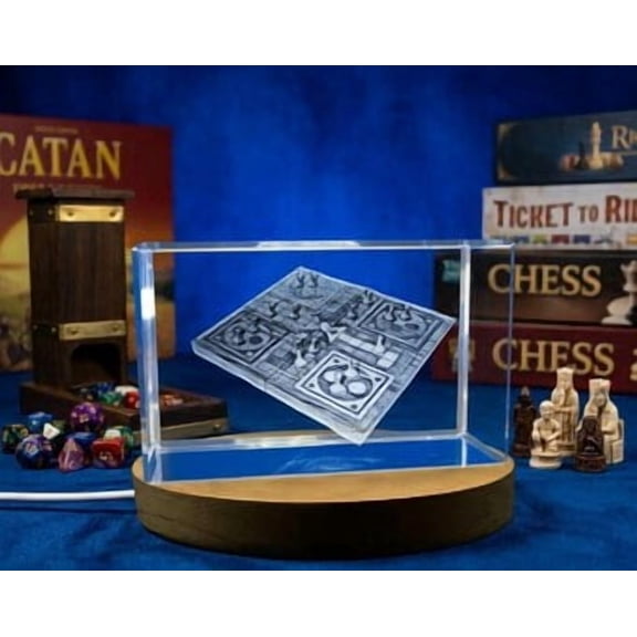 3D Engraved Crystal Pachisi Game Set with LED Base - XL Size