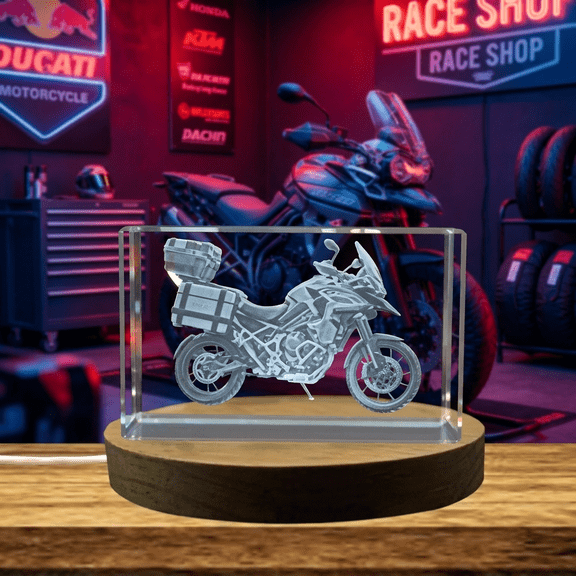 3D Engraved Crystal Motorcycle Model Trophy - Recognition Award for Adventure Enthusiasts