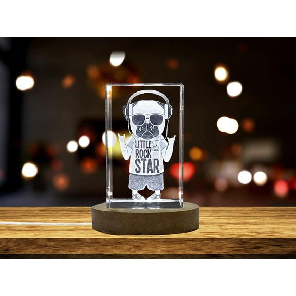 3D Engraved Crystal with Hand-Drawn Pug Dog Print Design - Unique and Personalized