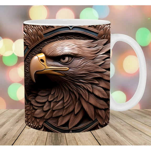 3D Engraved Leather Eagle Mug 11Oz Mug Ceramic Coffee Cup Birthday Gifts For Men Women 11Oz