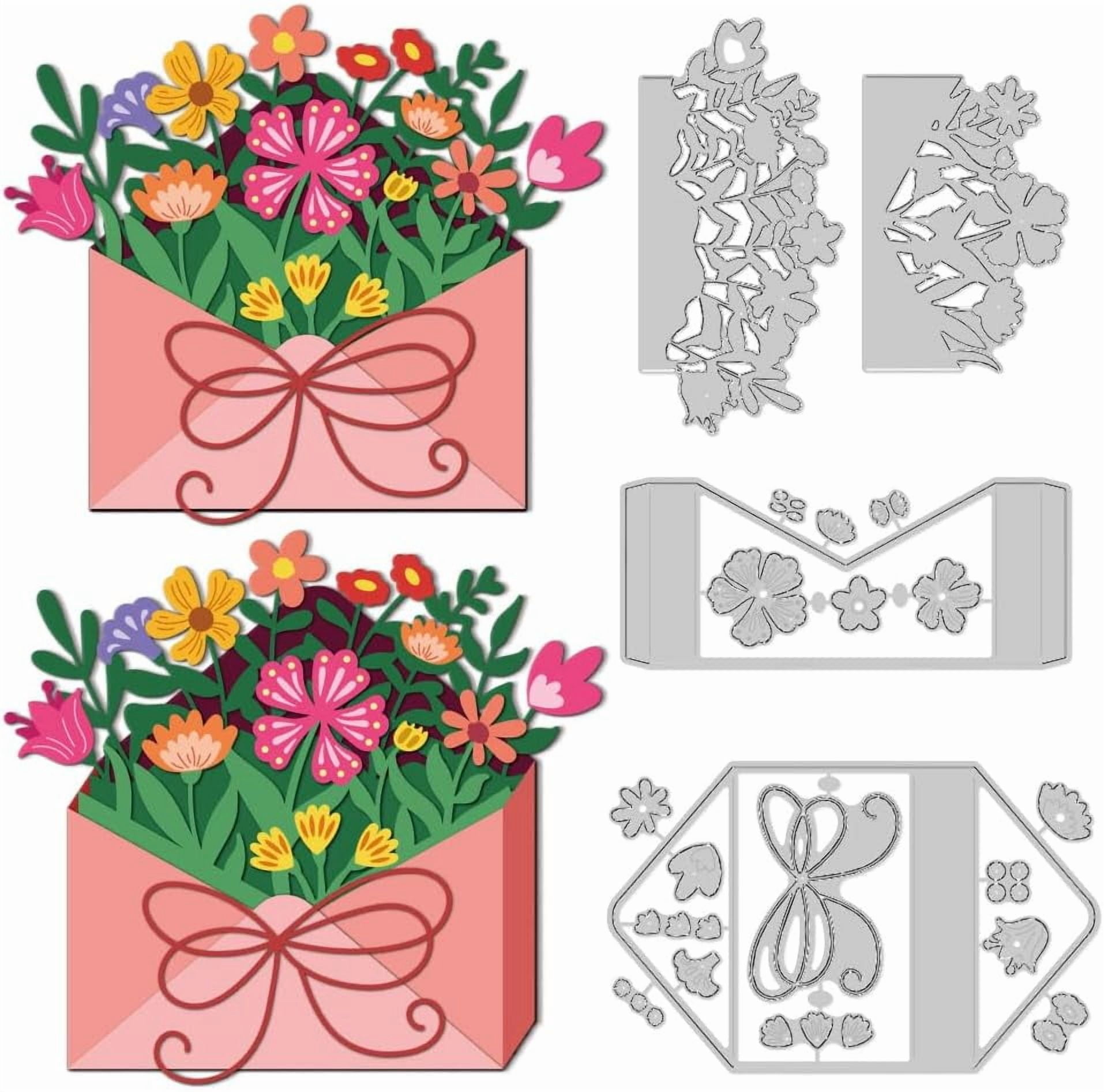 Spring Scrap 3D Envelope Box Cutting Dies for Card Making Spring Flowers Dies Carbon ...