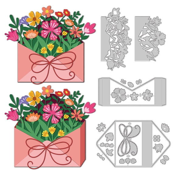 3D Envelope Box Cutting Dies for Card Making Spring Flowers Dies Carbon Steel Cut Die Border Stencils Scrapbooking Embossing Template for DIY