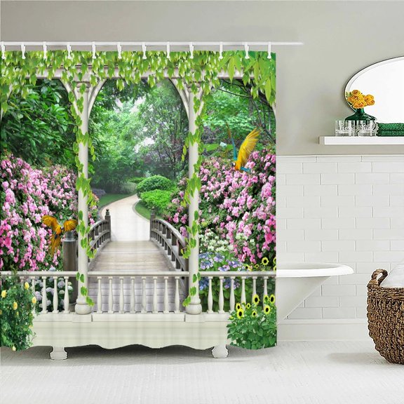 3D European rural town street landscape printing bathroom waterproof shower curtain polyester screen home decoration curtains