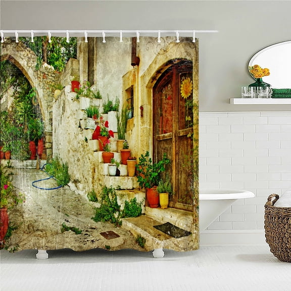 3D European-style town street landscape printing bathroom waterproof shower curtain polyester curtain home decoration curtains