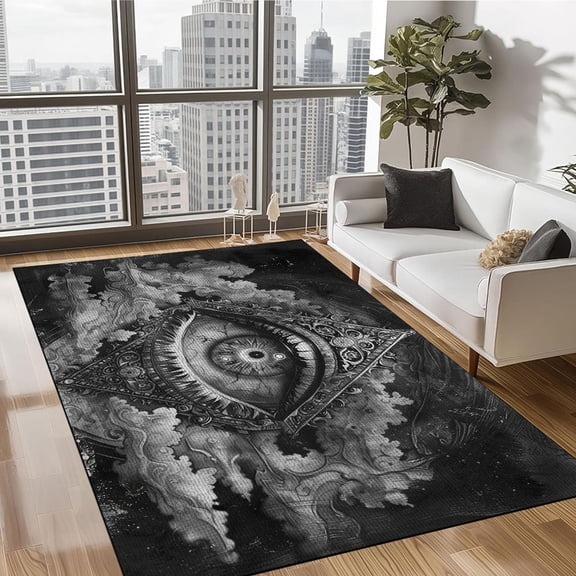 3D Evil Eye Runner Rug 5’x 8’ Non-Slip Washable Kitchen Area Rug Boho Chic Distressed Tribal Decorative Soft Velvet Creative Floor Carpet Bath Rug for Bedroom Living Room Entryway Hallway