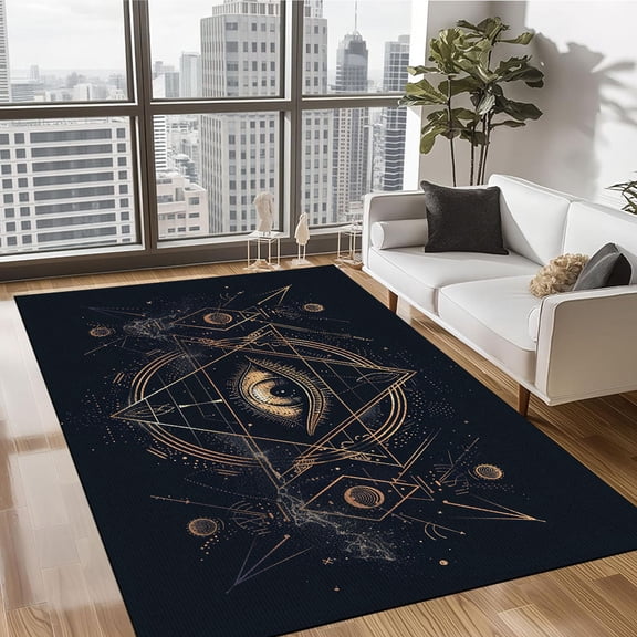 3D Evil Eye Runner Rug 5’x 8’ Non-Slip Washable Kitchen Area Rug Boho Chic Distressed Tribal Decorative Soft Velvet Creative Floor Carpet Bath Rug for Bedroom Living Room Entryway Hallway
