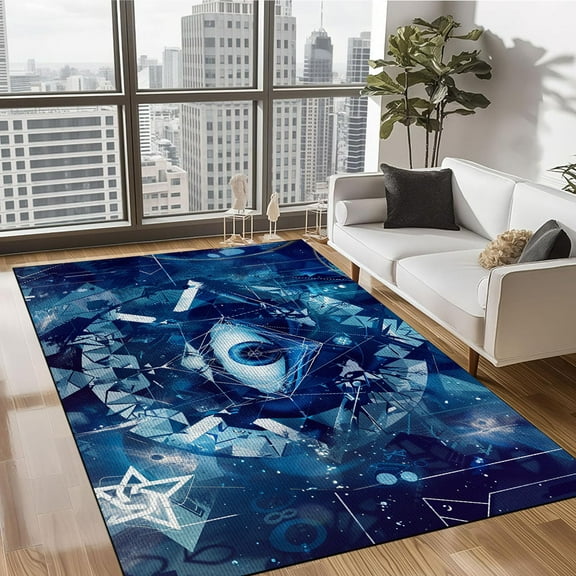 3D Evil Eye Runner Rug 5’x 8’ Non-Slip Washable Kitchen Area Rug Boho Chic Distressed Tribal Decorative Soft Velvet Creative Floor Carpet Bath Rug for Bedroom Living Room Entryway Hallway