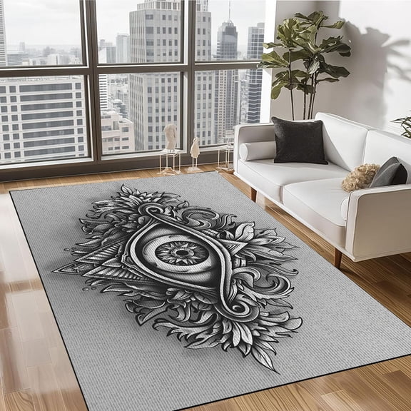 3D Evil Eye Runner Rug 5’x 8’ Non-Slip Washable Kitchen Area Rug Boho Chic Distressed Tribal Decorative Soft Velvet Creative Floor Carpet Bath Rug for Bedroom Living Room Entryway Hallway