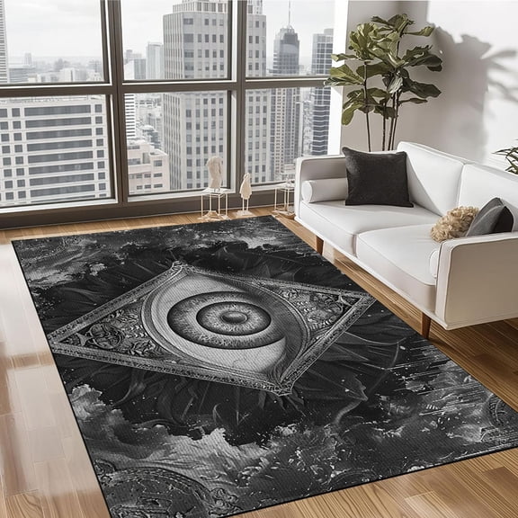 3D Evil Eye Runner Rug 5’x 8’ Non-Slip Washable Kitchen Area Rug Boho Chic Distressed Tribal Decorative Soft Velvet Creative Floor Carpet Bath Rug for Bedroom Living Room Entryway Hallway