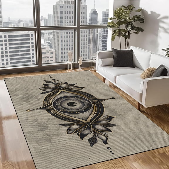 3D Evil Eye Runner Rug 5’x 8’ Non-Slip Washable Kitchen Area Rug Boho Chic Distressed Tribal Decorative Soft Velvet Creative Floor Carpet Bath Rug for Bedroom Living Room Entryway Hallway