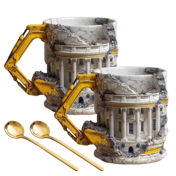 3D Excavator Shape Ceramic Coffee Cup with Handle,Unique Ceramic Construction-Themed Gift for Home & Office (1Pc)