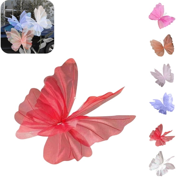 3D Fabric Butterfly Decorations, Large Artificial Butterfly Ornaments, Decorative Butterfly Props for Wedding, Garden, Party & Home Landscape Decor Red