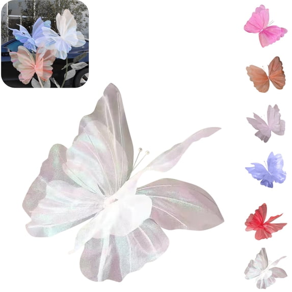3D Fabric Butterfly Decorations, Large Artificial Butterfly Ornaments, Decorative Butterfly Props for Wedding, Garden, Party & Home Landscape Decor White