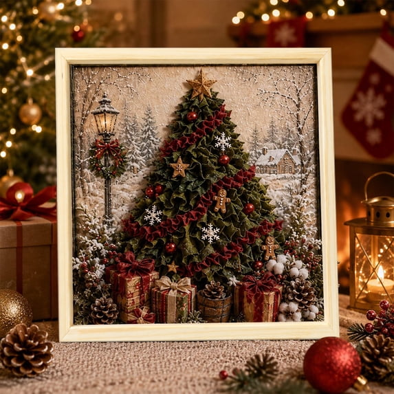 3D Fabric Poke Art Kit Christmas Tree Gift 7.87in DIY Craft Set with Frame Stand and Poke Tool for Home Decor and Gift