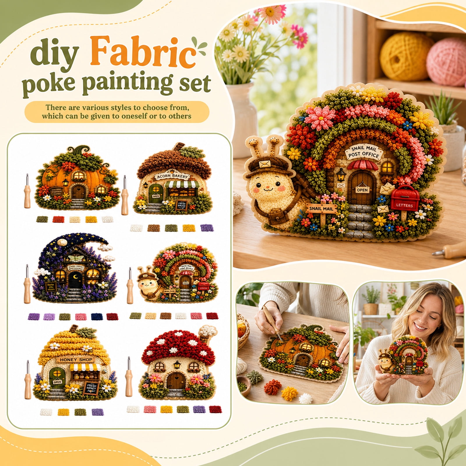 3D Fabric Poke Art Kit with Diy Miniature House Design, Assorted Yarn ...