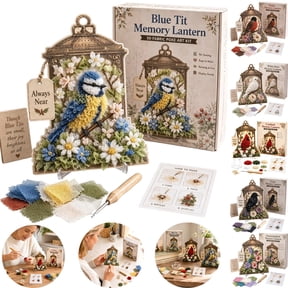 3D Fabric Poke Art Memory Lantern Kit DIY Bird Memory Lantern Poke Art Vintage Lantern Frame Floral Berry Craft Project For Adult Beginner Handmade Hobby Gift,B