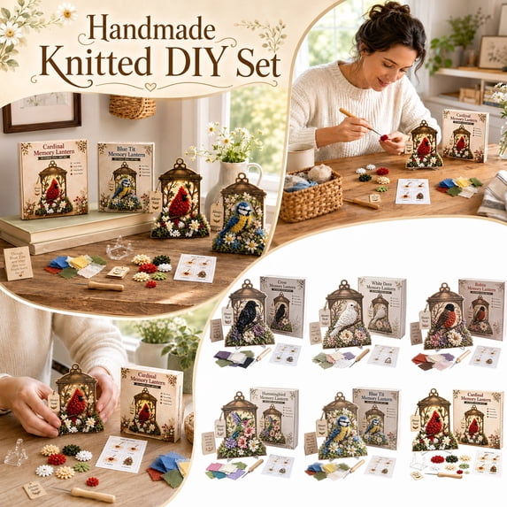 3D Fabric Poke Art Robin Memory Lantern, Adult Craft Kit, Memorial Lantern, Vintage Home Decor, No-Sew Easy Diy Handmade Project, Complete Poke Art Supply Set with Acrylic Display