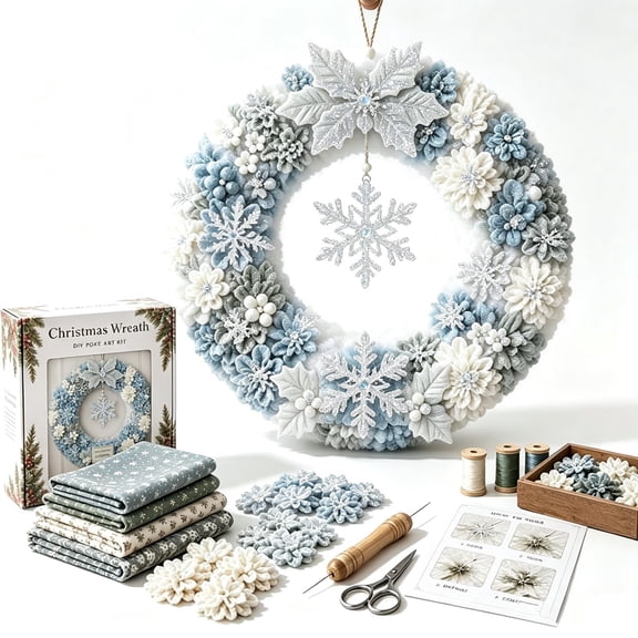 3D Fabric Poke Art Wreath DIY Kit, Christmas Wreath Craft for Adult Beginner-Friendly, Christmas Family Fabric Decorating Kits, Holiday Gift