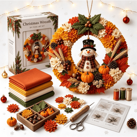 Clothart 3D Fabric Poke Art Wreath DIY Kit, Holiday Fabric Craft Wreath Making ...