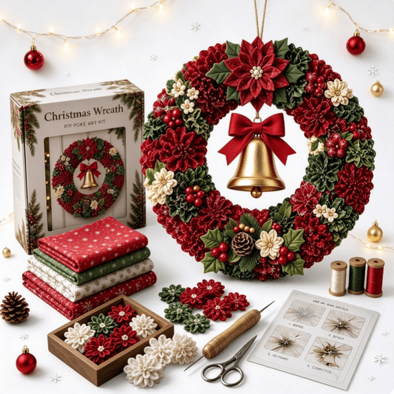 Text Tile Material 3D Fabric Poke Art Wreath DIY Kit, Holiday Fabric Craft Wreath Making ...