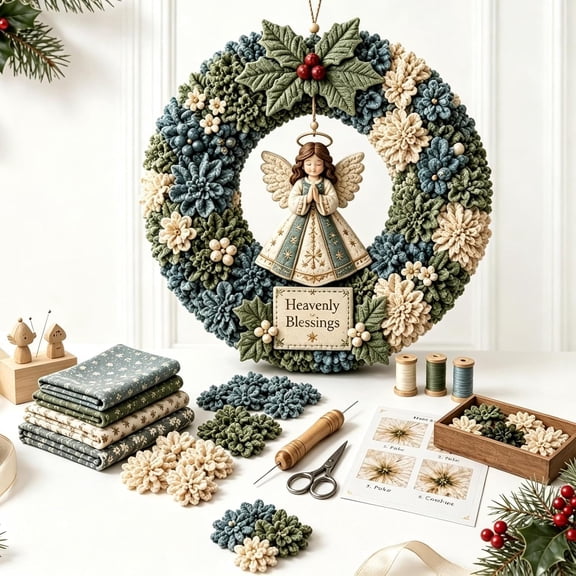 3D Fabric Poke Christmas Wreath DIY Kit, Door Hanging Craft Set, Beginner-Friendly Christmas Wreath Hanging Decor for Front Door, Window and Wall