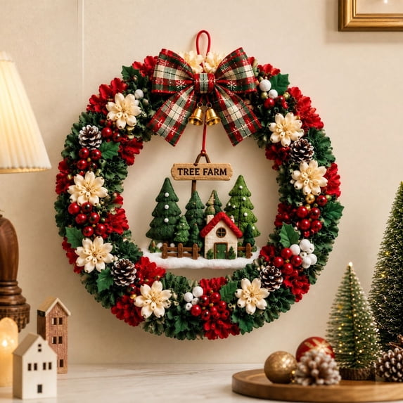 3D Fabric Poke Wreath Art Kit,Poke Art Kits for Adults,11.81" Christmas Wreath Craft Kit,Handmade Fabric Poke Wreath Art Kit,DIY Christmas Vintage Holiday Decoration,Christmas Craft Kit for Beginner