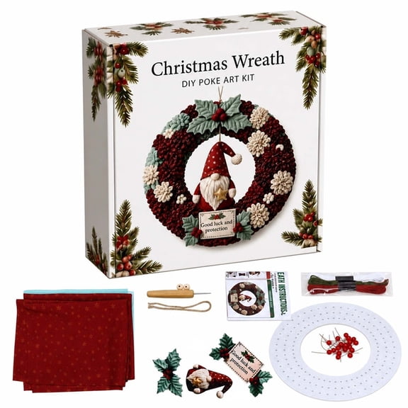 3D Fabric Poke Wreath DIY Kit, Christmas Music Poke Wreath Kit DIY Set for Crafting Favor, No Sew Fabric Art Kit for Front Door Display