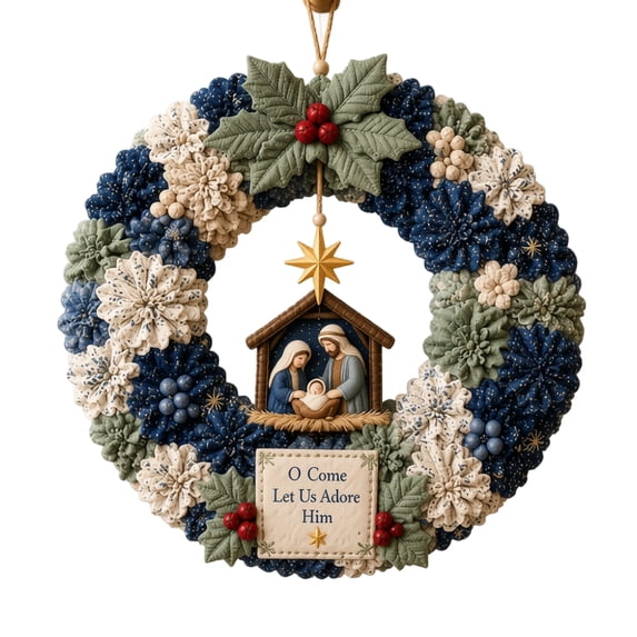 3D Fabric Poke Wreath DIY Kit, Christmas Nativity Wreath Craft Kit for Adults, Handmade Seasonal Hanging Door and Wall Home Decor