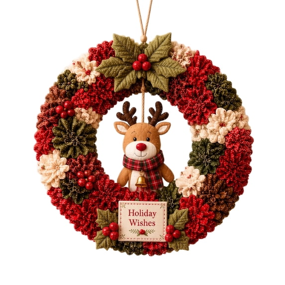 3D Fabric Poke Wreath DIY Kit, Christmas Poke Art Craft Kit for Adults & Beginners, Holiday Fabric Wreath Making Kit, Handmade Hanging Ornament for Front Door Wall Christmas Home Decor & Gift