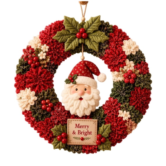 3D Fabric Poke Wreath DIY Kit, Christmas Santa Wreath Craft Kit for Adults, Handmade Seasonal Hanging Door and Wall Home Decor