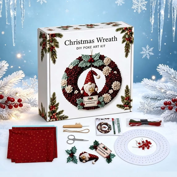 3D Fabric Poke Wreath DIY Kit, Xmas Elf Wreath Craft Kit Poke Art For Adults, Beginner-Friendly Craft, Relaxing Holiday Project, Handmade Door Decor