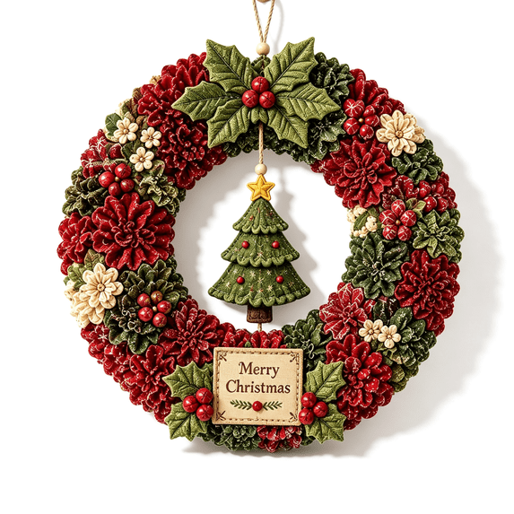 3D Fabric Poke Wreath DIY Kit, Christmas Wreath DIY Kit for Adults, 3D Christmas Fabric Poke Art Craft Kit, Holiday Door Decor (Fabric Poke Wreath-tree)
