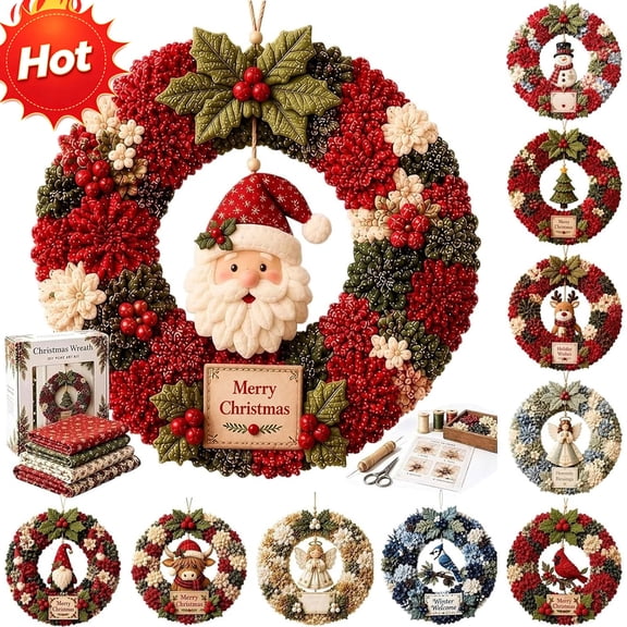 3D Fabric Poke Wreath DIY Kit, Christmas Wreath DIY Kit for Adults, Beginner-Friendly Holiday Wreath Making Kit & Door Decor, A