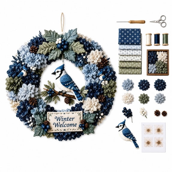 3D Fabric Poke Wreath DIY Kit, Christmas Wreath DIY Kit for Adults Beginner-Friendly Holiday Wreath Making Kit & Door Decor