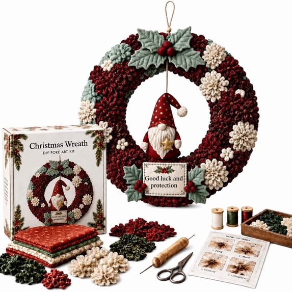 3D Fabric Poke Wreath DIY Kit, Christmas Wreath DIY Kit for Adults,Xmas Decorations