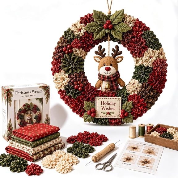 3D Fabric Poke Wreath DIY Kit, Christmas Wreath DIY Kit for Adults