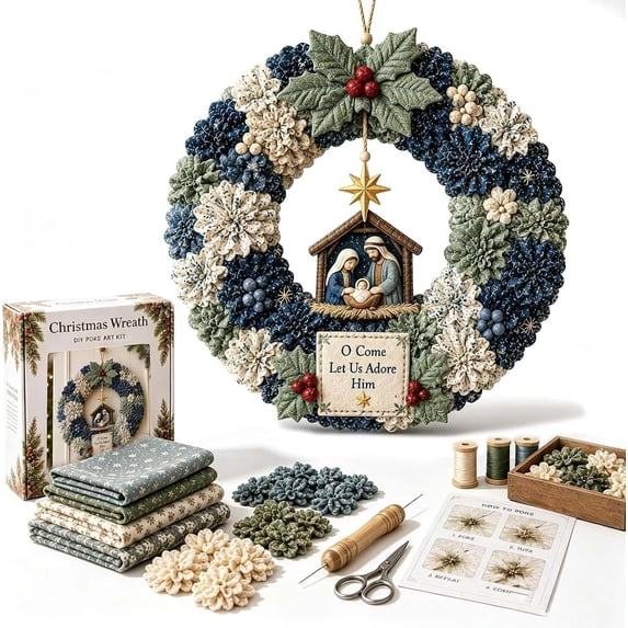 3D Fabric Poke Wreath DIY Kit, Christmas Wreath DIY Kits for Adults | 3D Fabric Poke Art Craft Kit, Beginner-Friendly Holiday Wreath Making Kit & Door Decor, Christmas Decorations