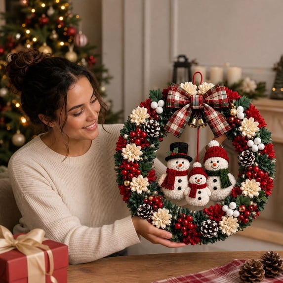3D Fabric Poke Wreath DIY Kit, Christmas Wreath DIY Kits for Adults, Art Craft Kit, Beginner-Friendly Holiday Wreath Making Kit & Door Decor, Christmas Decorations (#B)