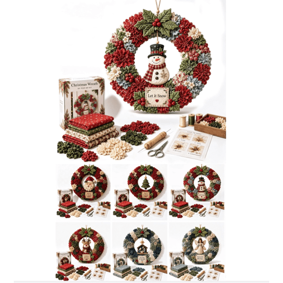 3D Fabric Poke Wreath DIY Kit – Multiple Styles to Choose, No-Sew Christmas Wreath Making Kit, Beginner-Friendly Fabric Art Craft for Door Decor Gift